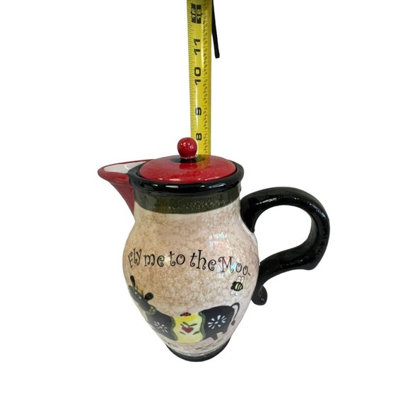 Pitcher Tea Pots Fly Me to The Moon Sheep Bee 7.5" Ceramic Collectible Creamer - Picture 10 of 10